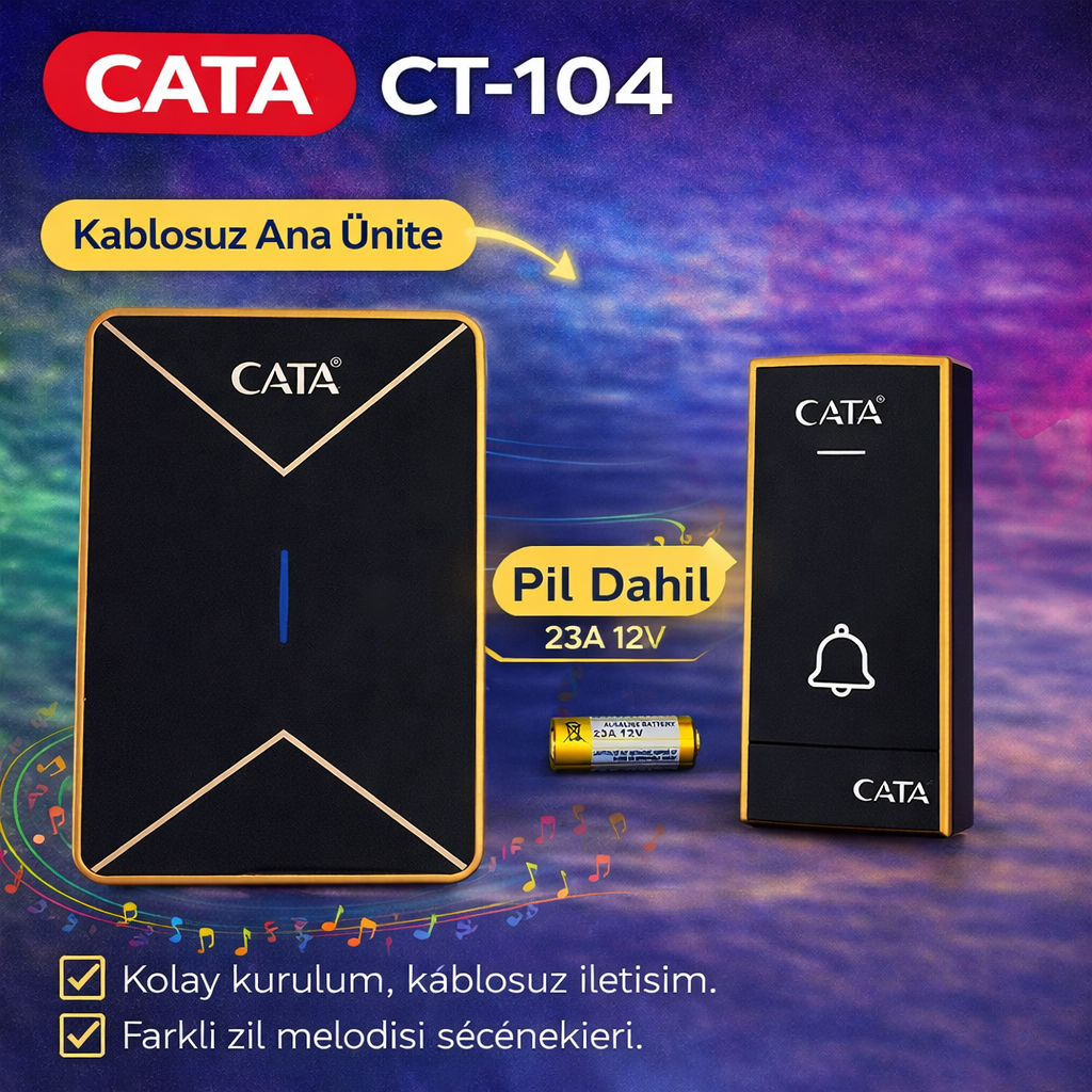 Cata Uzaktan Kumandalı Zil CT-104 Lüx Model Led Işıklı