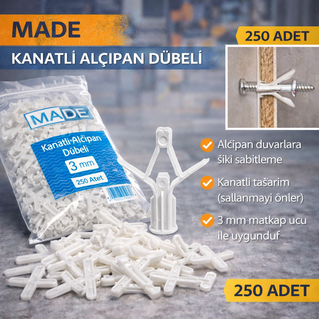 Made Kanatli Alçipan Dübeli 3Mm 250 Adet
