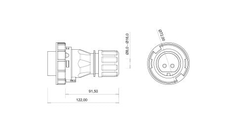 Bemis  2/16A. Düz Fiş IP67 BC1-1102-7011