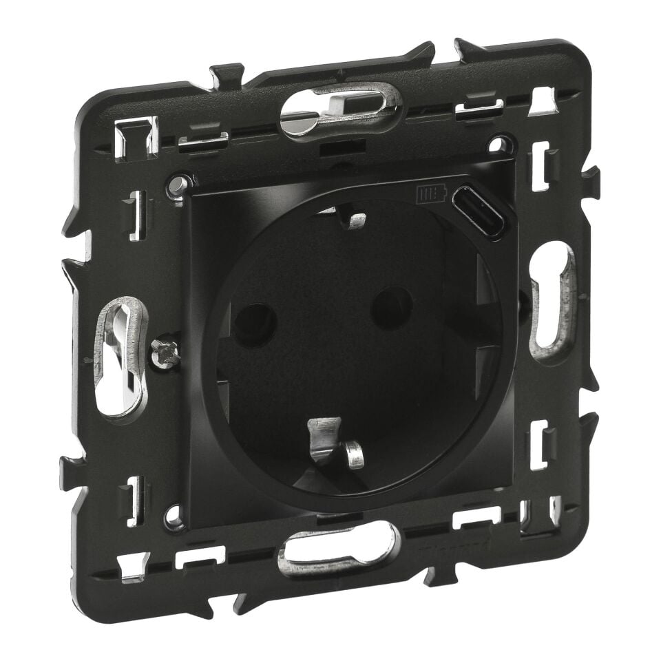 Legrand  Top. Priz + C Tipi USB Şarj Prizi, Otomatik, 16A, 250V~, 1.5A - 7.5W, 2M, Siyah LEG-079171L