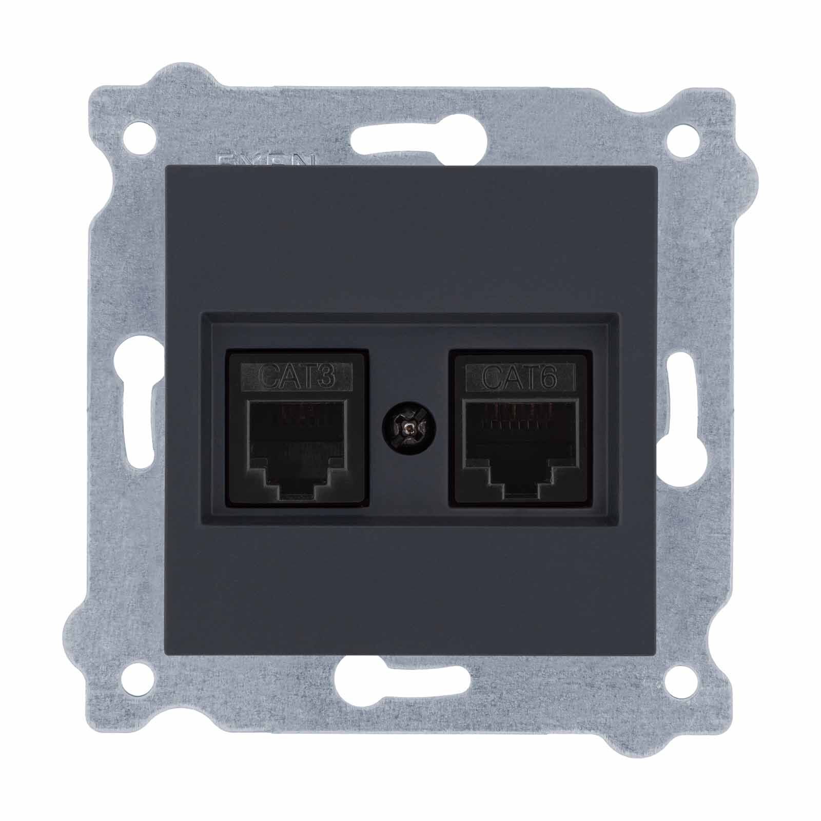 Exen Füme Modül+Kapak  Data Cat6 + Nümeris Telefon Prizi Cat3