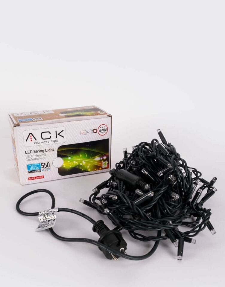 ACK 10Mt 100Led 6500K 220V Lüks Serı Eklenebılır Led Yesıl Kablo AS90-01003