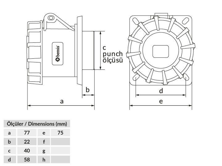 Bemis  2/16A. Makine Priz IP67 BC1-1102-7413