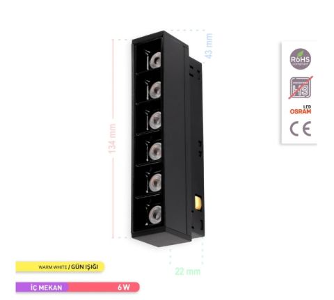 ACK 6W Led Magnet Armatür 3000K 36° Lens AD40-02101