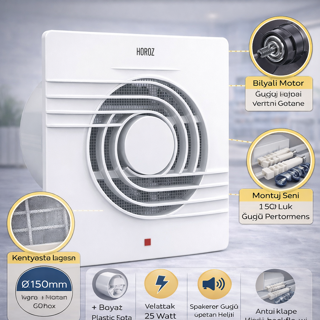 Horoz Plastik Fan 200 Lik Aspiratör Beyaz Helıx