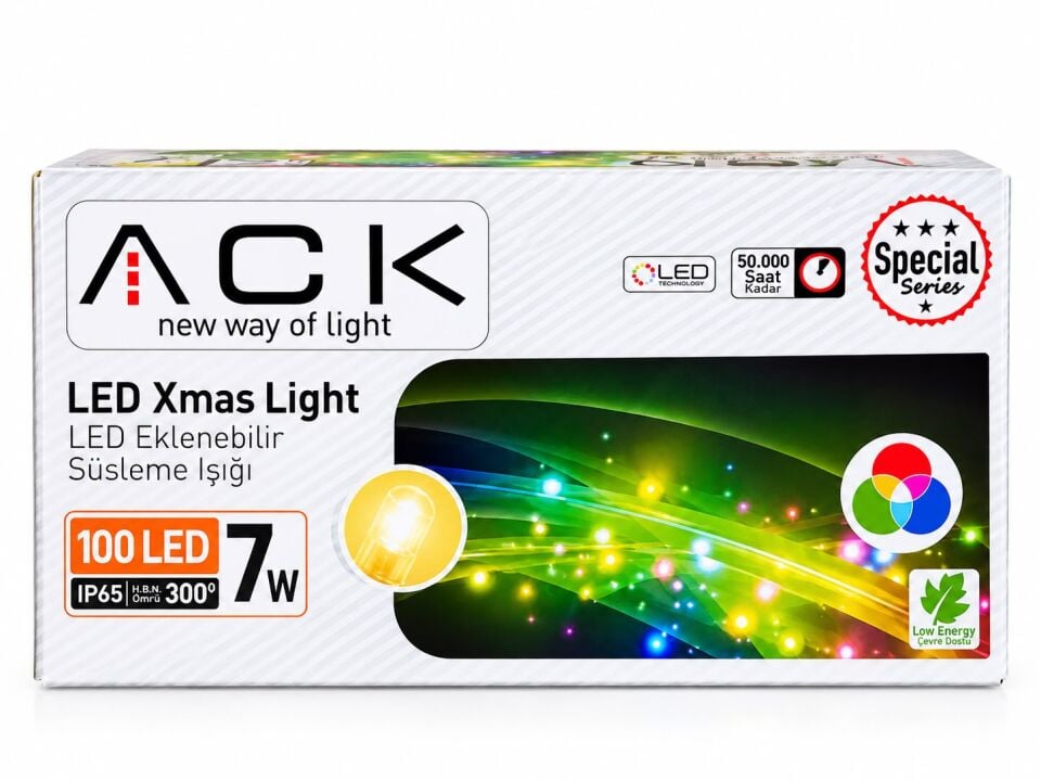 ACK 10Mt 100Led Rgb 220V Lüks Serı Yeşil Kablo Eklenebılır Led AS90-01109