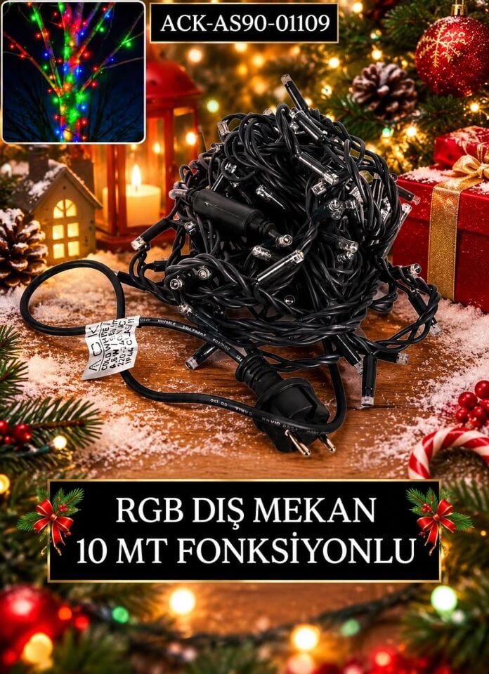 ACK 10Mt 100Led Rgb 220V Lüks Serı Yeşil Kablo Eklenebılır Led AS90-01109