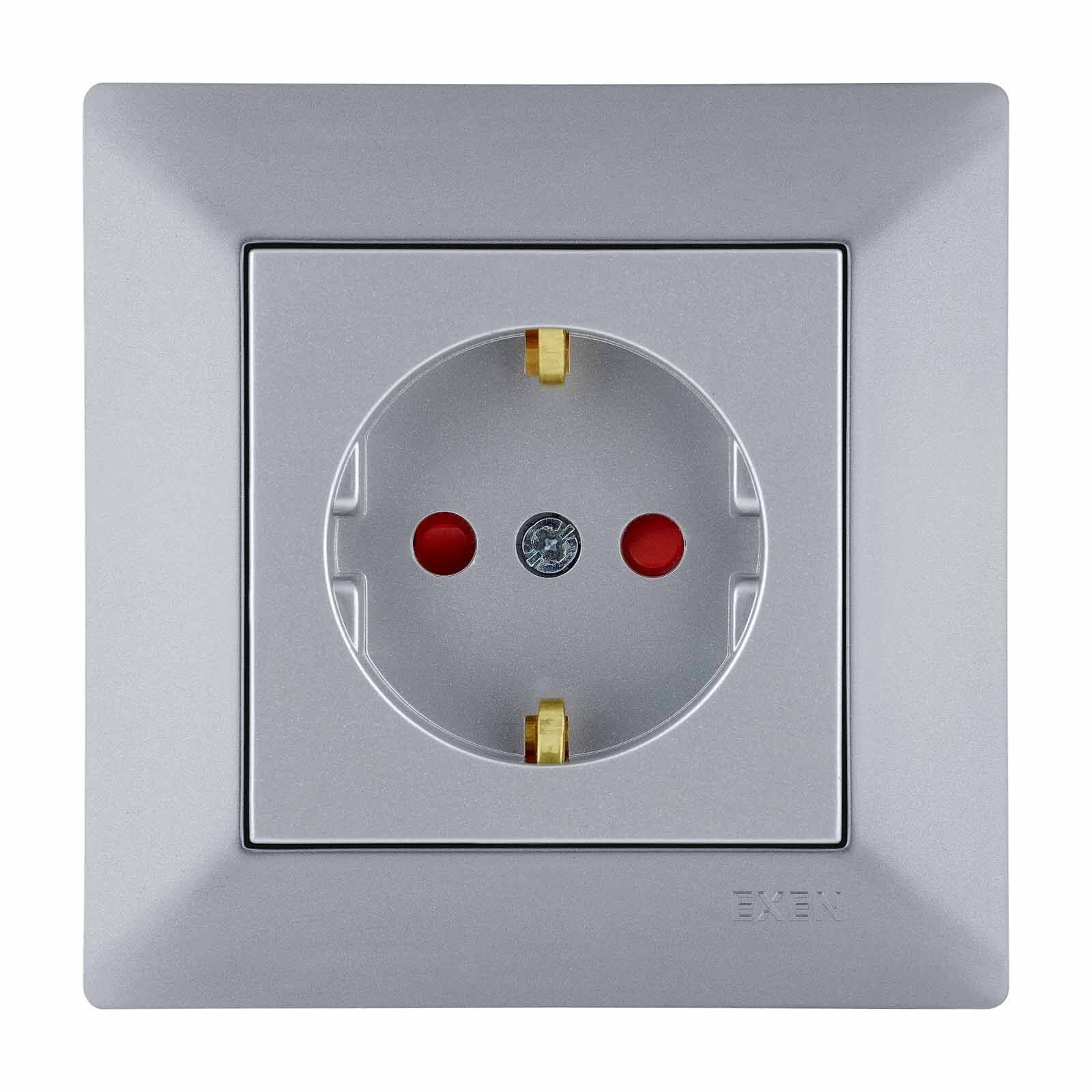 Exen Odak Gümüs Çocuk Korumali Toprakli Priz Komple Takim