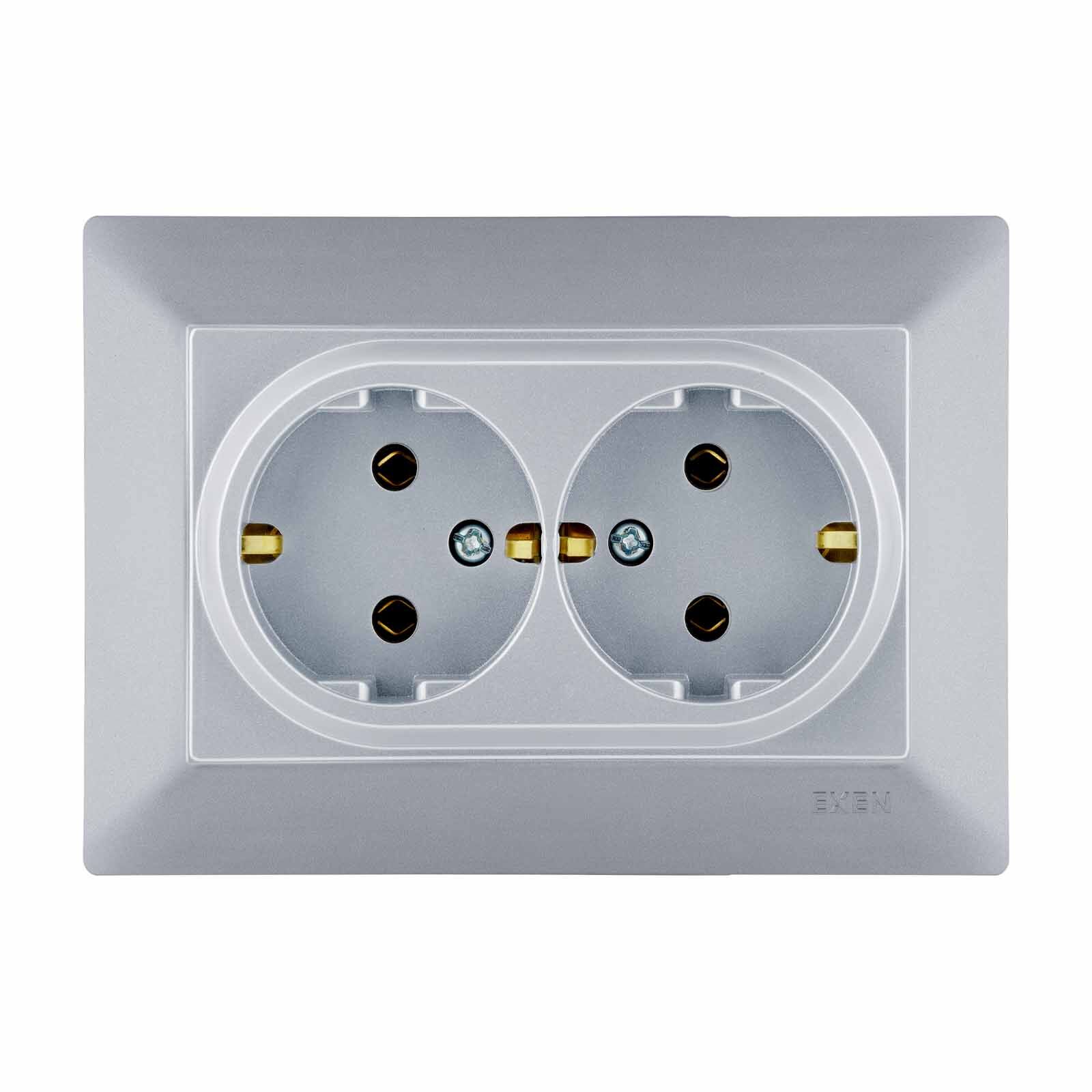 Exen Odak Gümüs Ikili Toprakli Priz Komple Takim