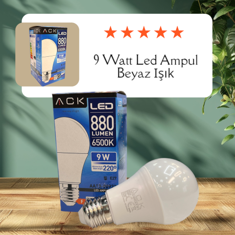 ACK AA13-00923 9W E27 6500K Beyaz A60 Led Ampul 10 Lu Paket