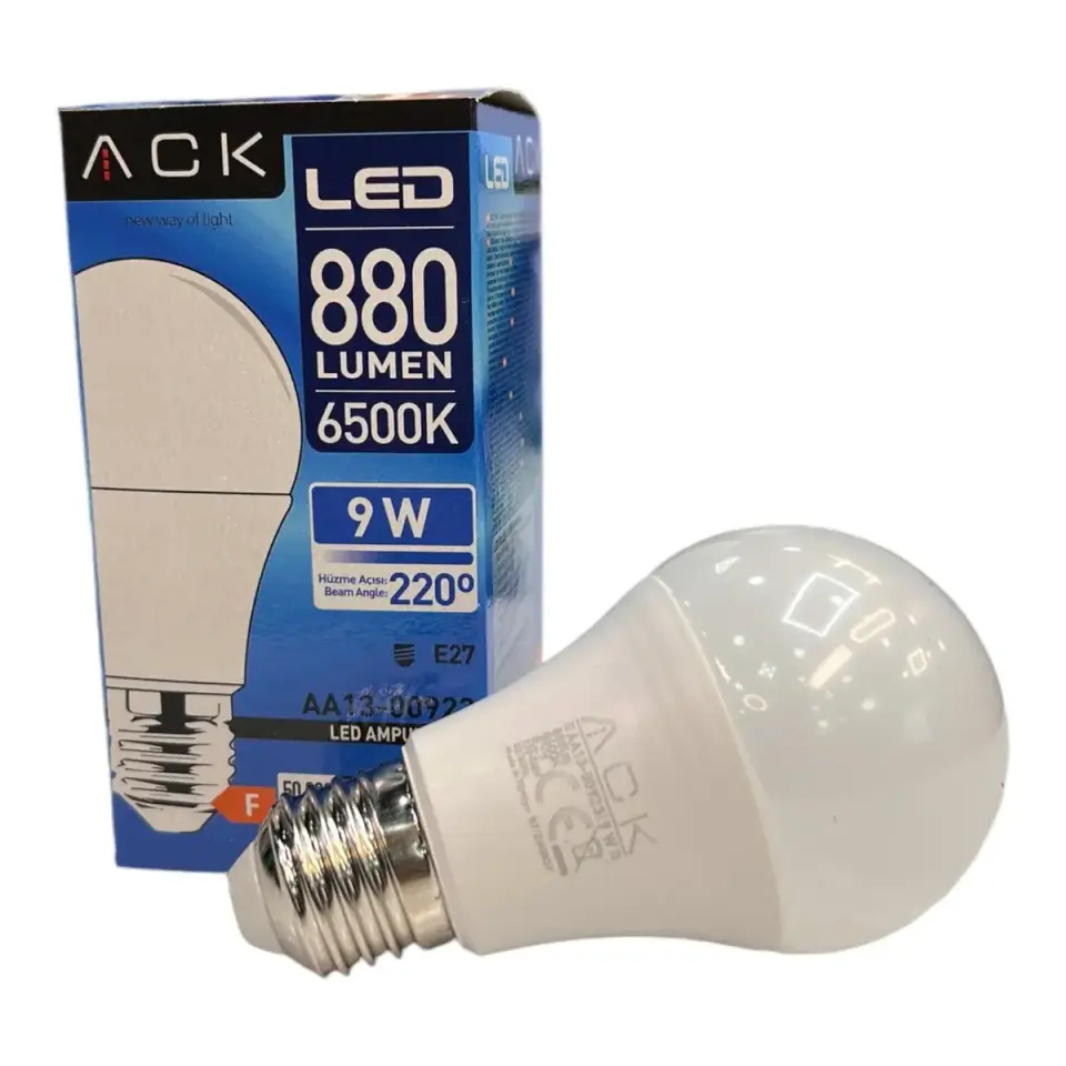ACK AA13-00923 9W E27 6500K Beyaz A60 Led Ampul 10 Lu Paket