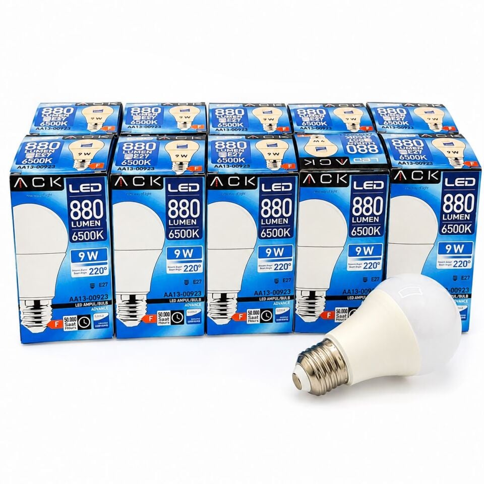 ACK AA13-00923 9W E27 6500K Beyaz A60 Led Ampul 10 Lu Paket
