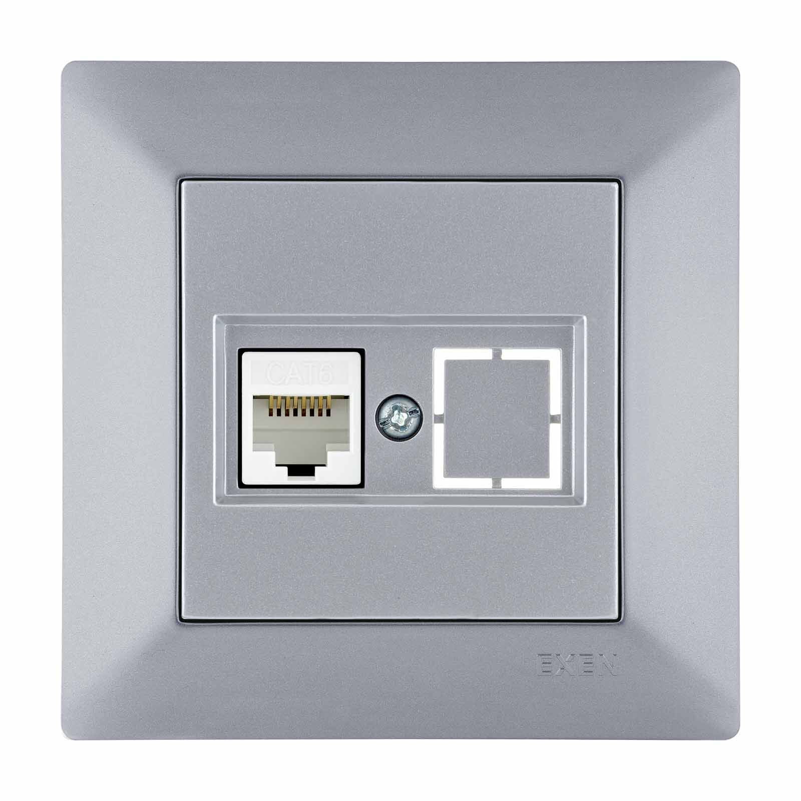 Exen Odak Gümüs Tekli Data Prizi Cat6 Komple Takim