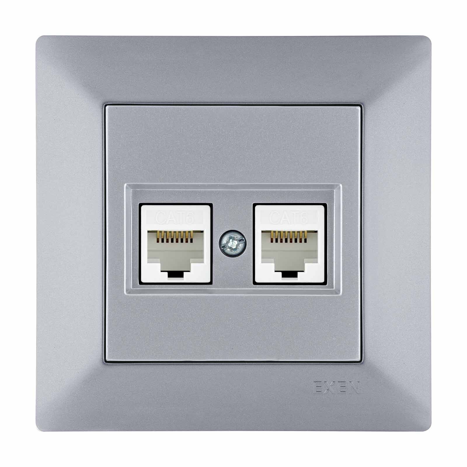 Exen Odak Gümüs Ikili Data Prizi Cat6 Komple Takim