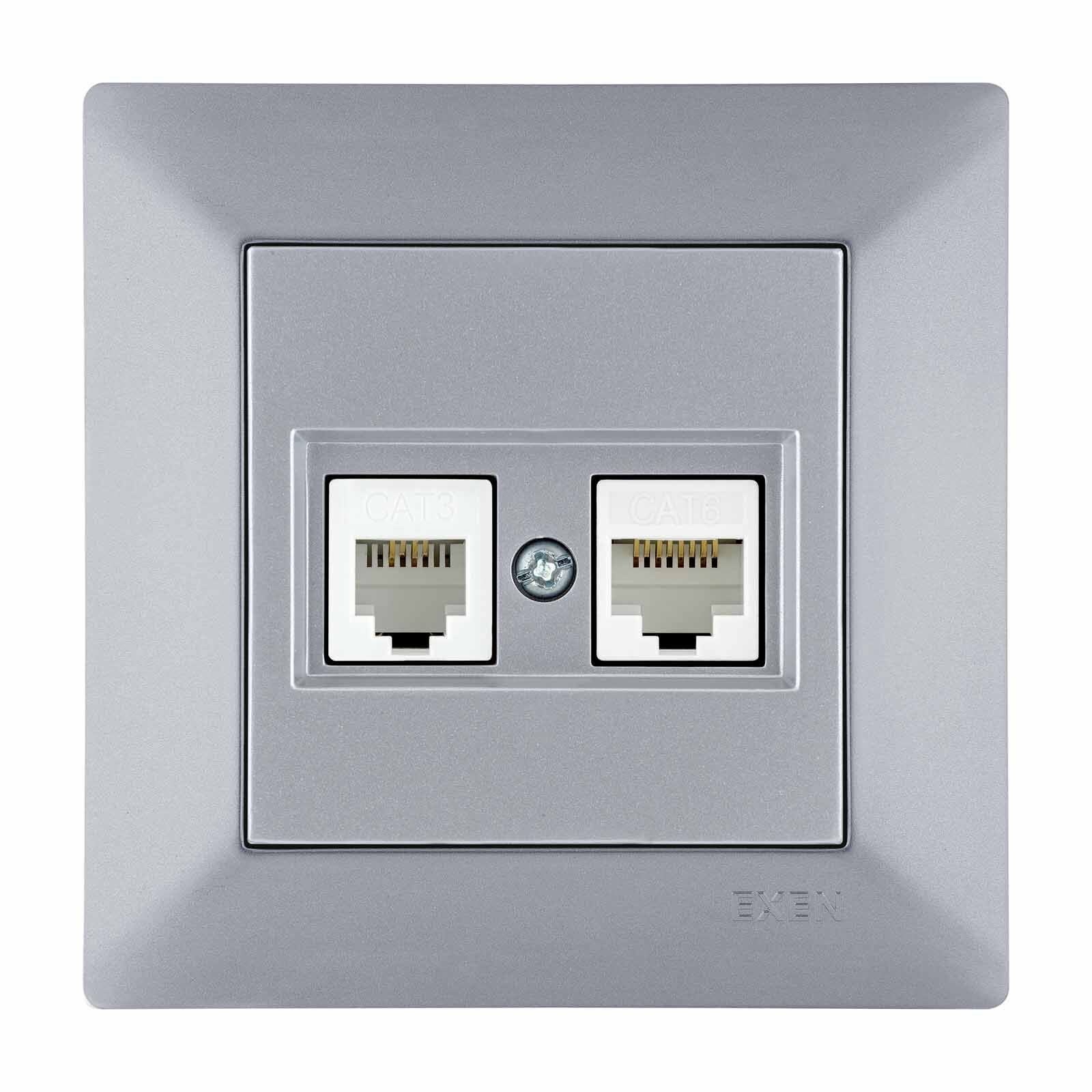 Exen Odak Gümüs Data Cat6 + Nümeris Telefon Prizi Cat3 Komple Takim