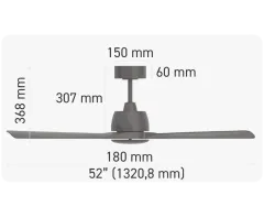ACK AF52-00101 Tavan Fani Siyah  35W Dc Motor 52 Inc (132Cm) Uzaktan Kumandali