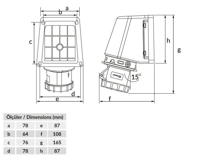 Bemis  3/16A. 90° Eğik Duvar Priz IP67 BC1-1103-7535
