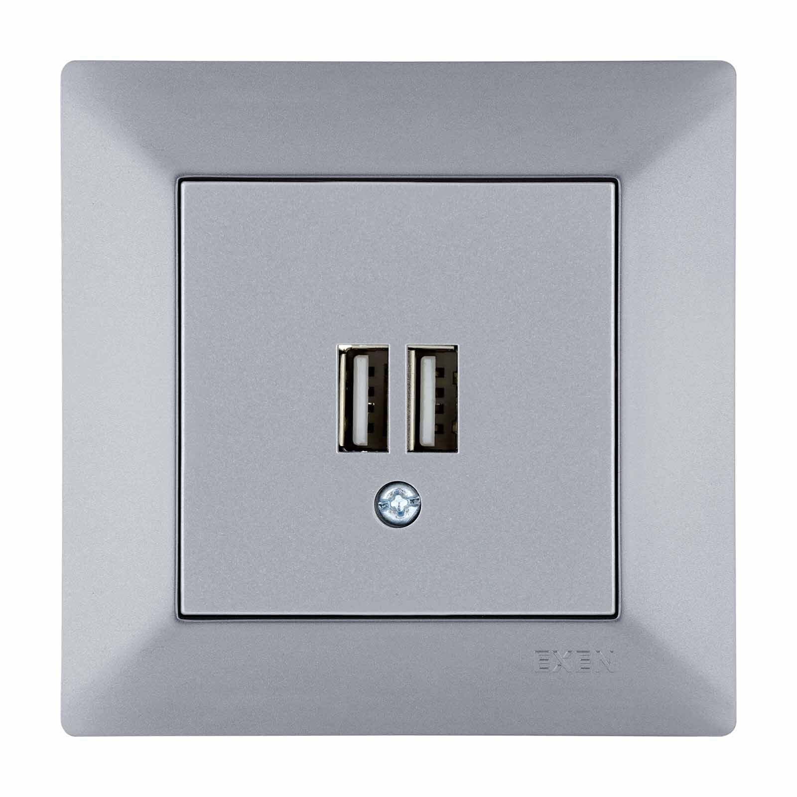 Exen Odak Gümüs 2X Usb Sarj Prizi Komple Takim