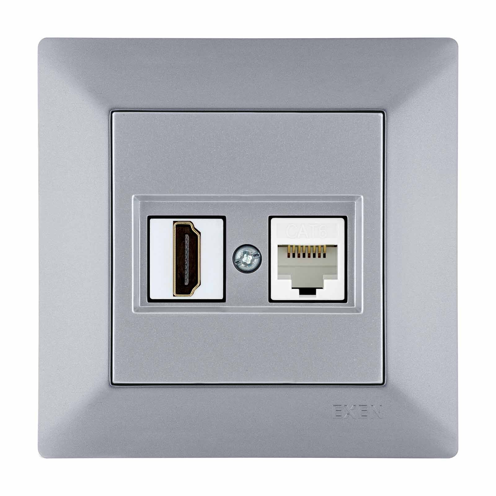 Exen Odak Gümüs Hdmi+Data Priz Jakli Komple Takim