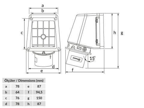 Bemis  2/32A. 90° Eğik Duvar Fiş IP44 BC1-3102-2236
