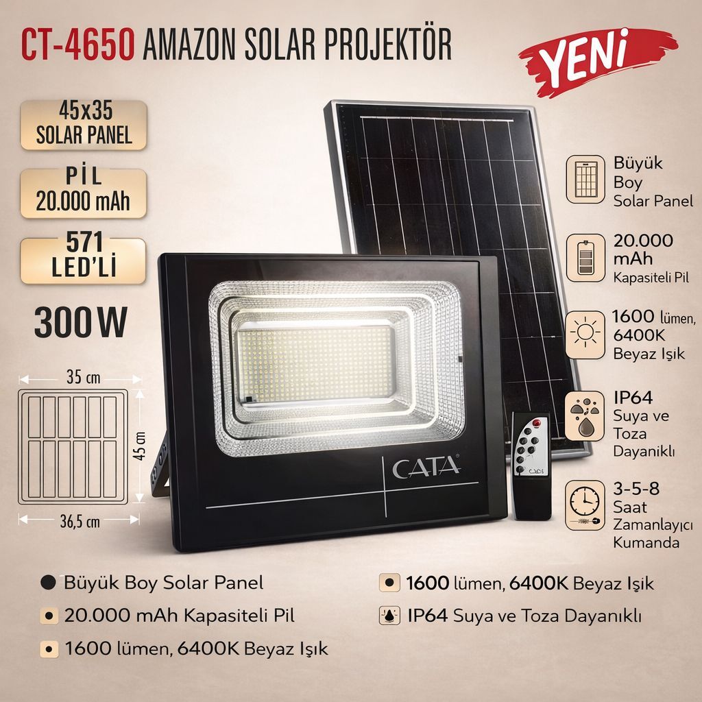 CATA CT-4650 Amazon Solar Led Projektör 300W Beyaz Isik