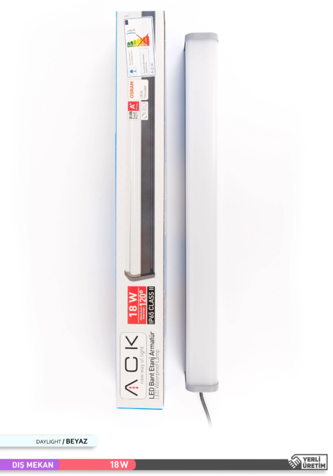 ACK 18W 4000K Ip65 60Cm Ack Drıverlı Acil Durum Kitli Etanj Armatür AT03-30610