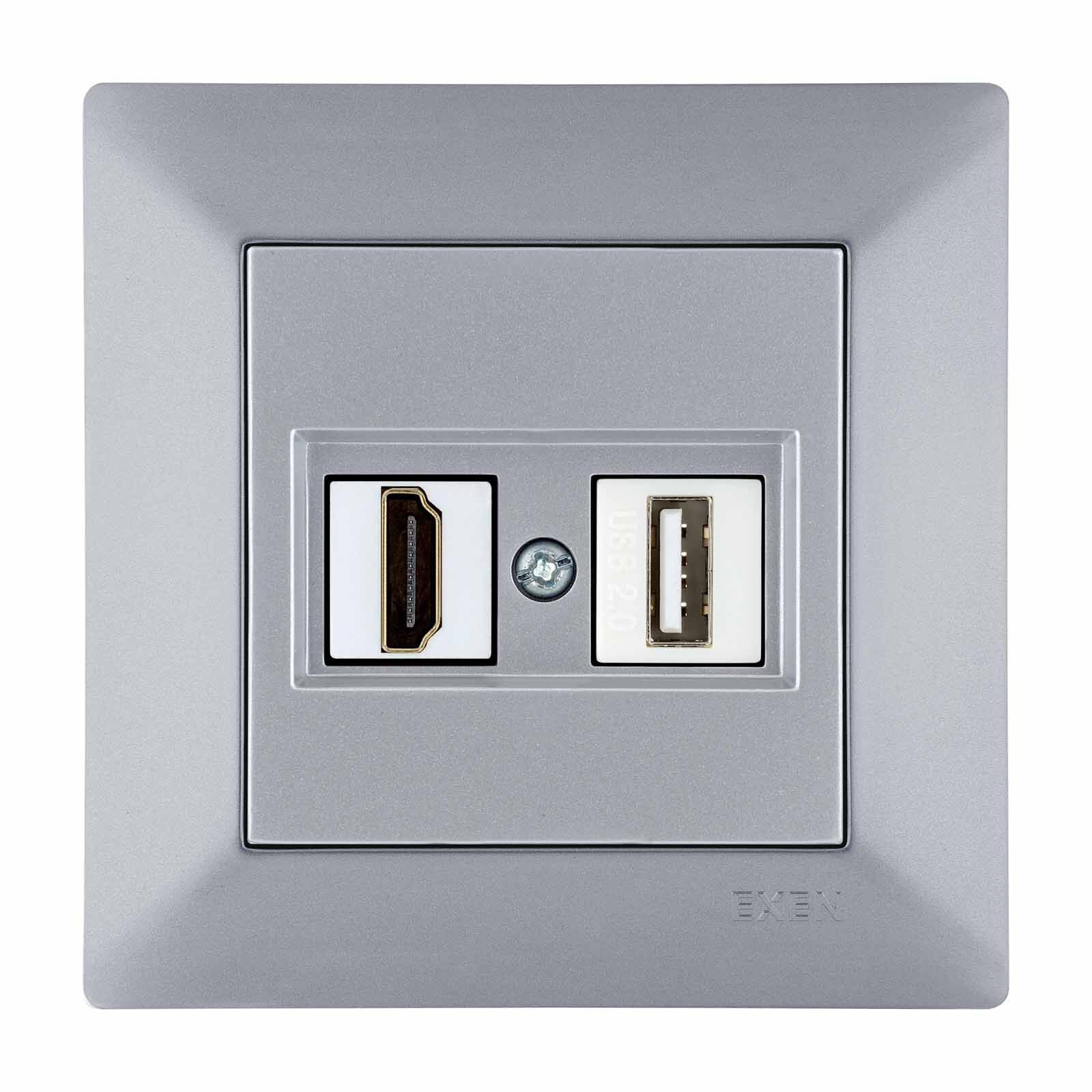 Exen Odak Gümüs Hdmi+Usb Prizi Jakli (Sarj Edemez) Komple Takim