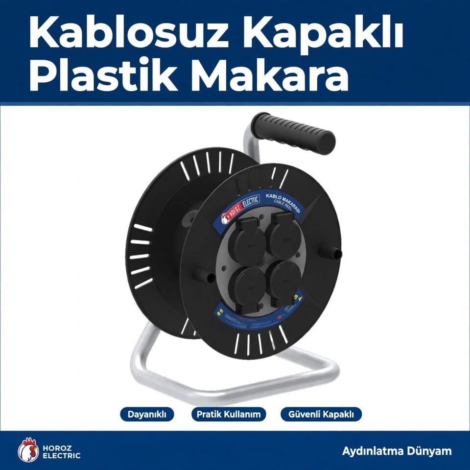 Horoz 310-000-501 Spin 2 Seyyar Plastik Makara Ip44 Kablosuz Kapaklı