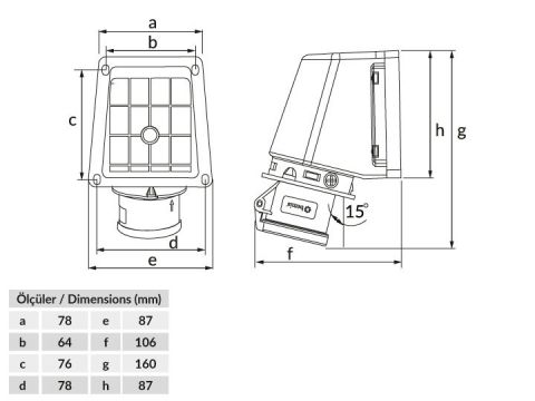 Bemis  2/32A. 90° Eğik Duvar Priz IP44 BC1-3102-2535