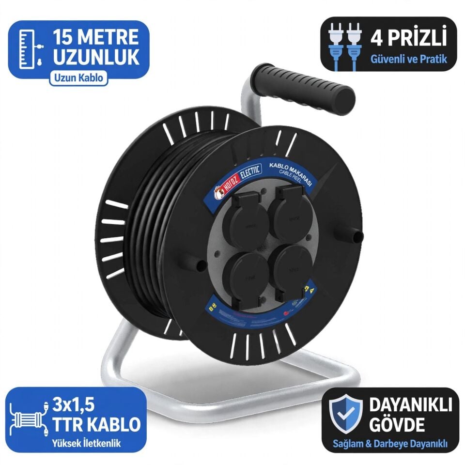 Horoz 310-015-501 Spin 2 Seyyar Plastik Makara Ip44 15 Mt 3X1,5 Mm Kapaklı