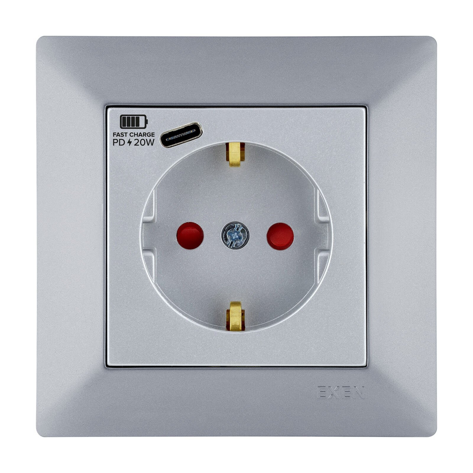 Exen Odak Gümüs Toprakli Priz + Type-C Komple Takim
