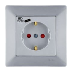 Exen Odak Gümüs Toprakli Priz + Type-C Komple Takim