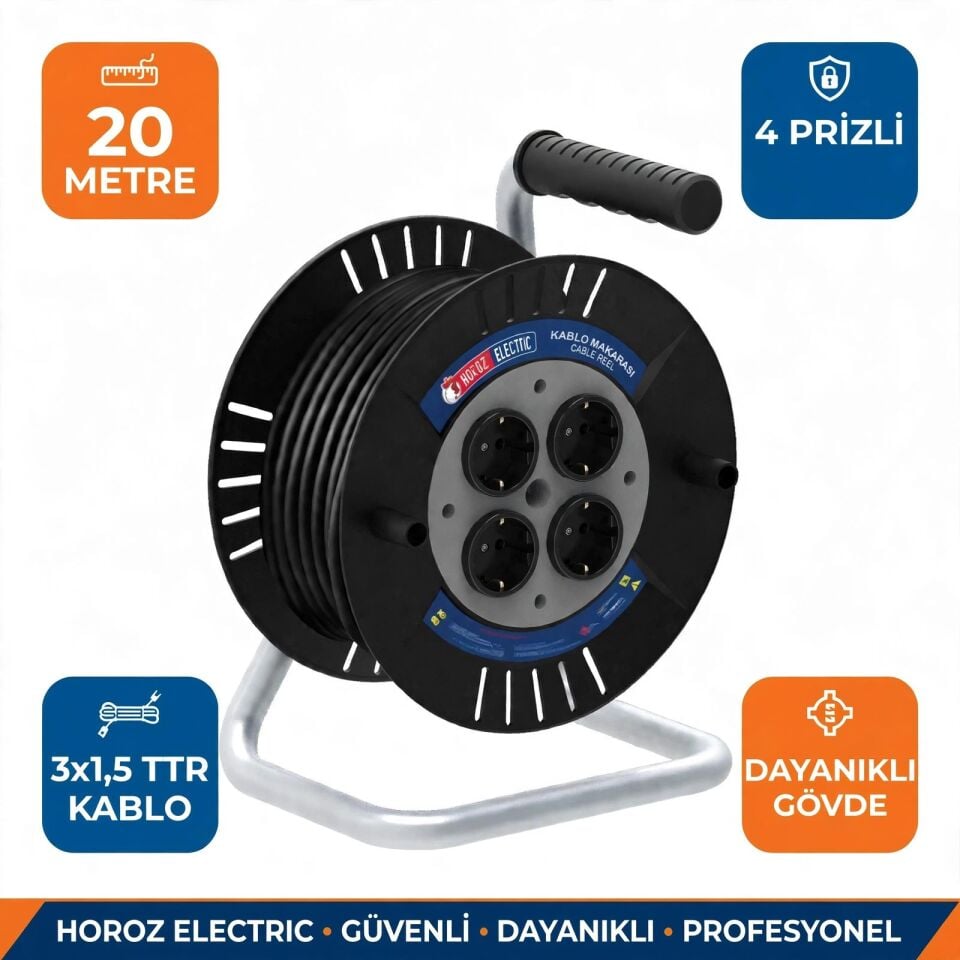 Horoz 310-020-201 Roll 2 Seyyar Plastik Makara  20 Mt 3X1,5 Mm