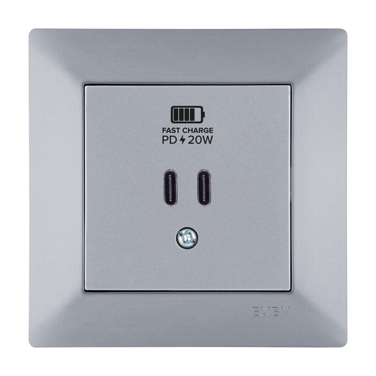 Exen Odak Gümüs 2X Usb Sarj Prizi Type-C Komple Takim