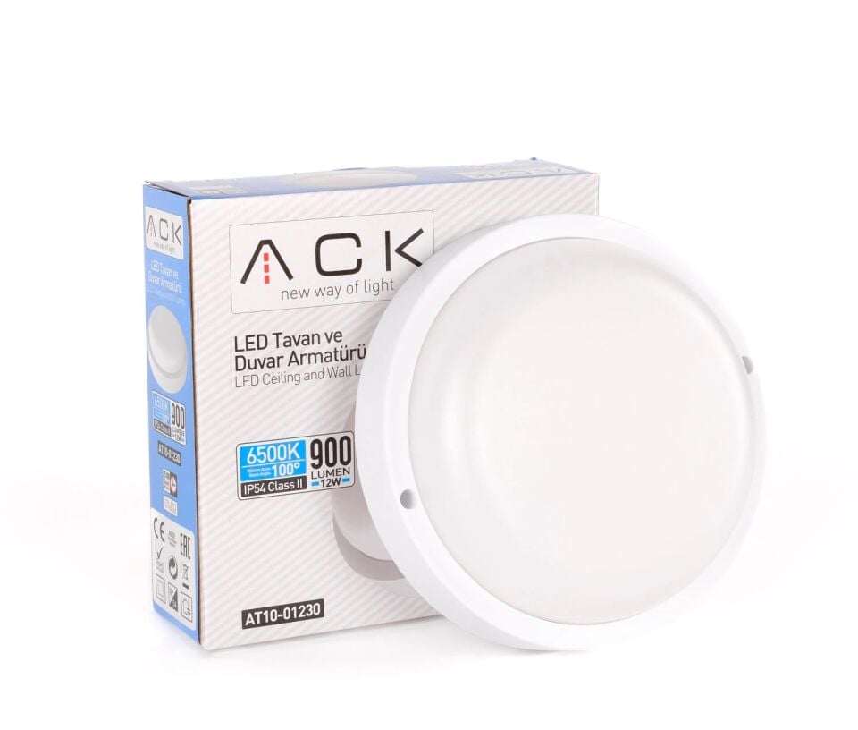 ACK 12W Beyaz 6500K Ip54 S.Ü. Led Tavan Armatürü AT10-01230