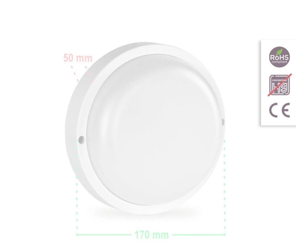 ACK 12W Beyaz 6500K Ip54 S.Ü. Led Tavan Armatürü AT10-01230