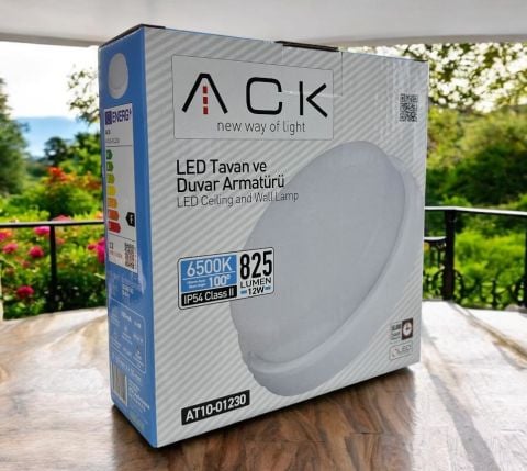 ACK 12W Beyaz 6500K Ip54 S.Ü. Led Tavan Armatürü AT10-01230