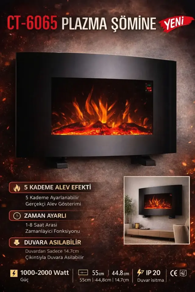 CATA CT-6065 Plazma Sömine Zaman Ayarli 5 Kademeli Alev Efekli 2000W