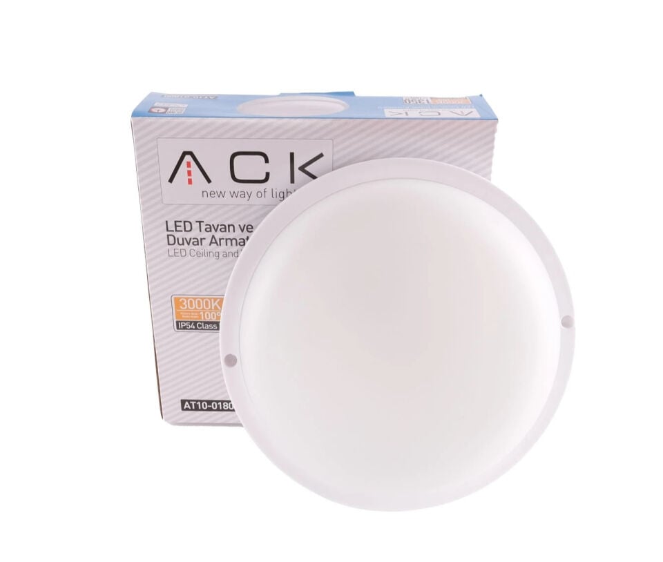 ACK 18W Beyaz 3000K Ip54 S.Ü. Led Tavan Armatürü AT10-01800