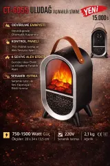 CATA CT-6055 Uludag Tasinabilir Sömine 4 Seviye Alev Efekli 1500W
