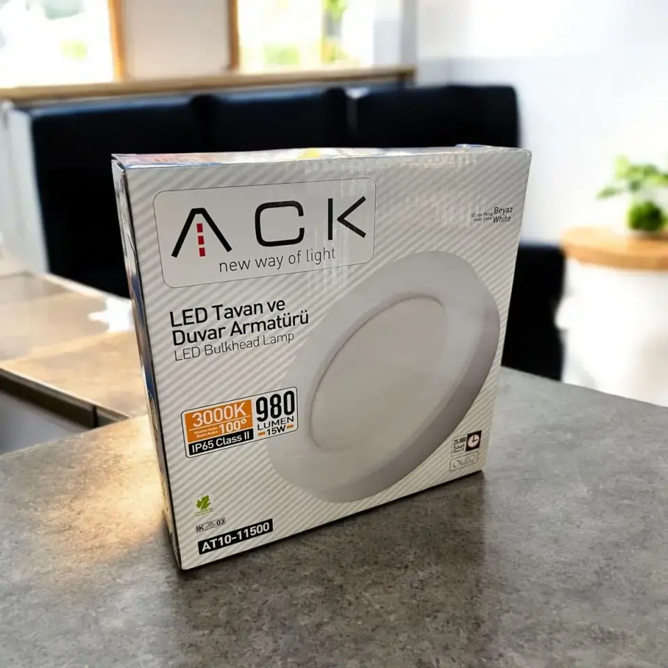 ACK 15W Beyaz 3000K Ip65 Led Tavan Ve Duvar Armatürü AT10-11500