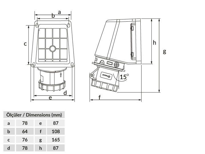 Bemis  2/32A. 90° Eğik Duvar Priz IP67 BC1-3102-7535