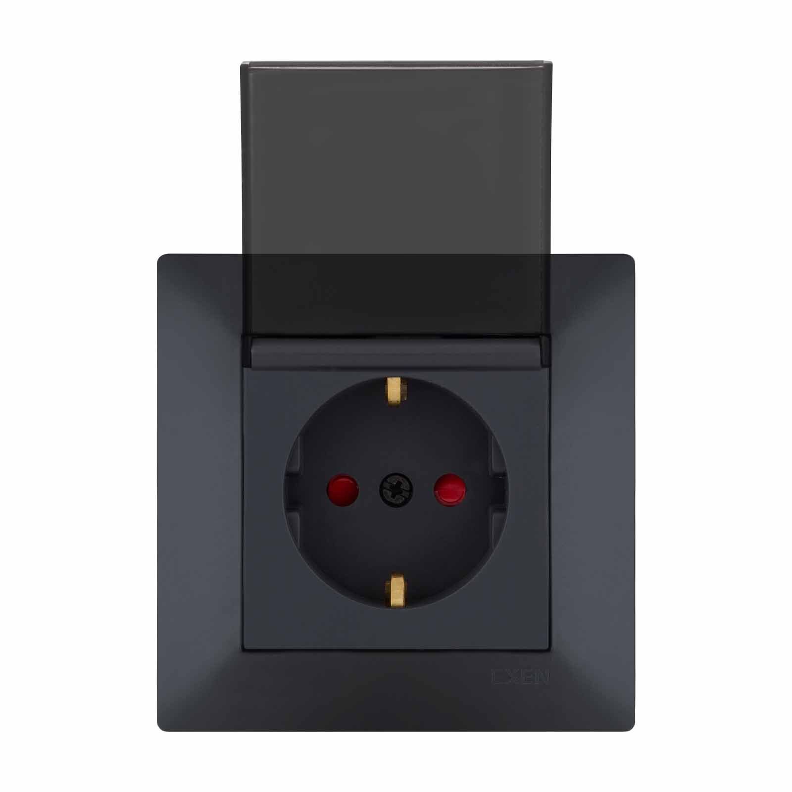 Exen Odak Füme Kapakli Çocuk Korumali Toprakli Priz Komple Takim