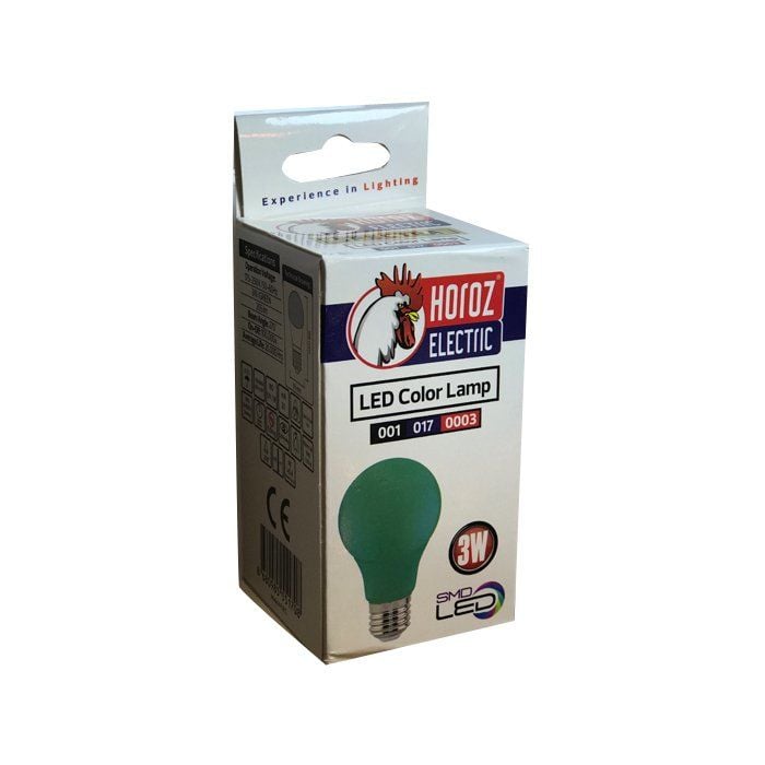 Horoz 3 Watt Yeşil Renkli Işık Led Ampul E-27 Duy  3w 102 Lumen Spectra