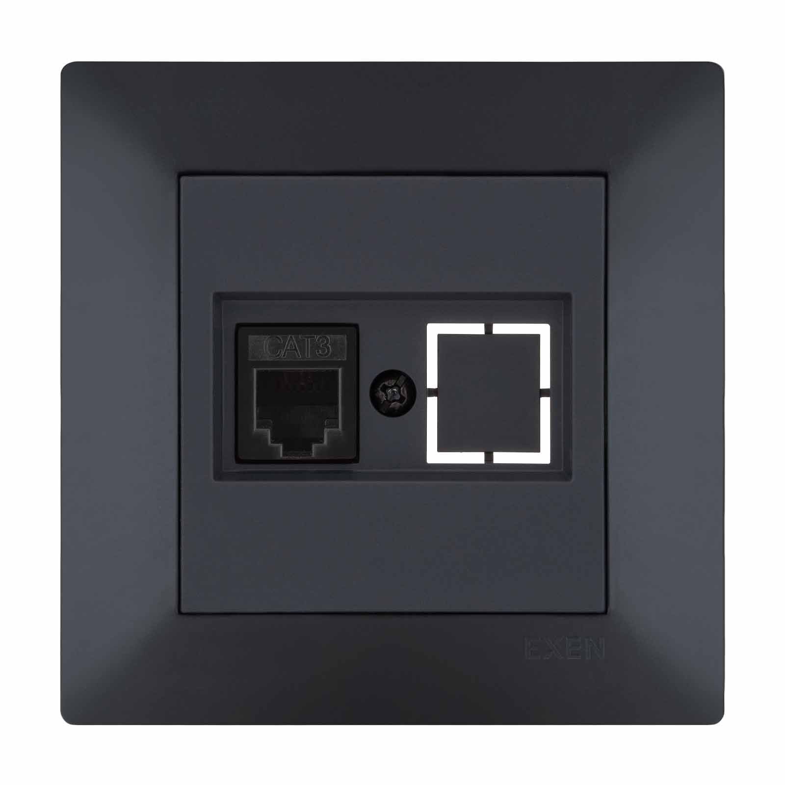 Exen Odak Füme Nümeris Telefon Prizi (Cat3 Kablosuz) Komple Takim