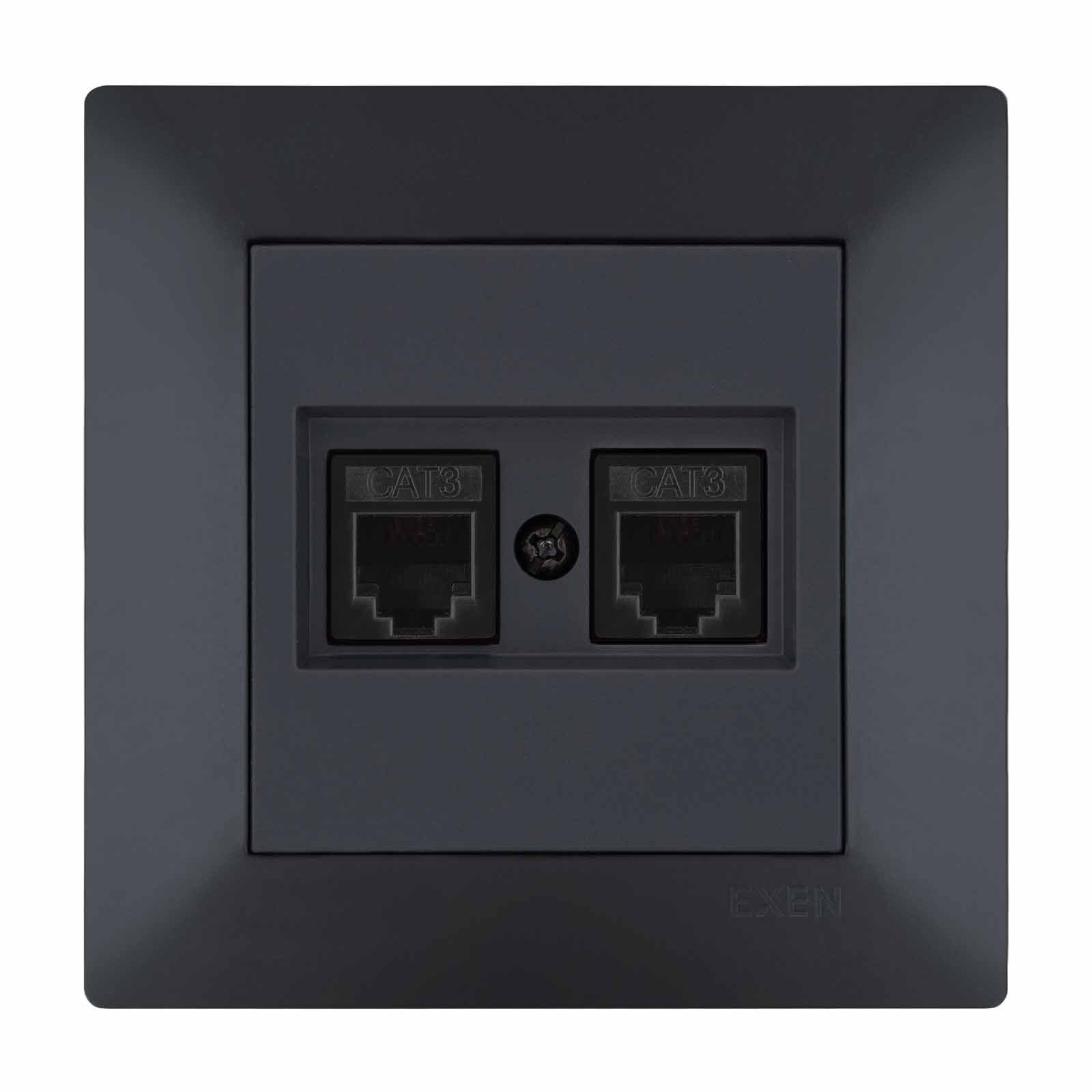 Exen Odak Füme Ikili Nümeris Telefon Prizi (2Xrj45 Cat3) Komple Takim