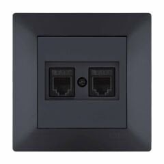 Exen Odak Füme Ikili Nümeris Telefon Prizi (2Xrj45 Cat3) Komple Takim