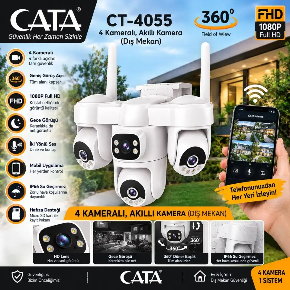 Cata Wifi Dis Mekan Kamera - 4 Kamerali Ct-4055