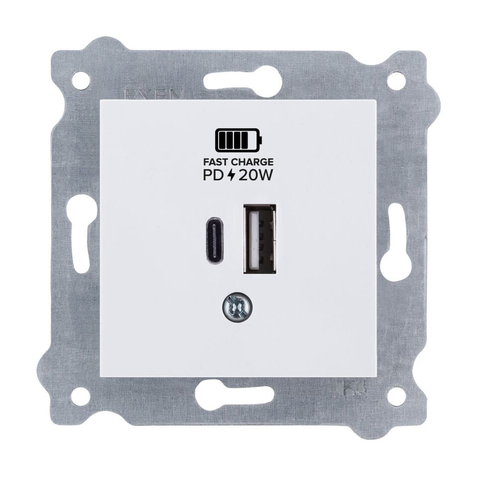 Exen Beyaz Modül+Kapak  2X Usb Sarj Prizi Type-C + Type-A