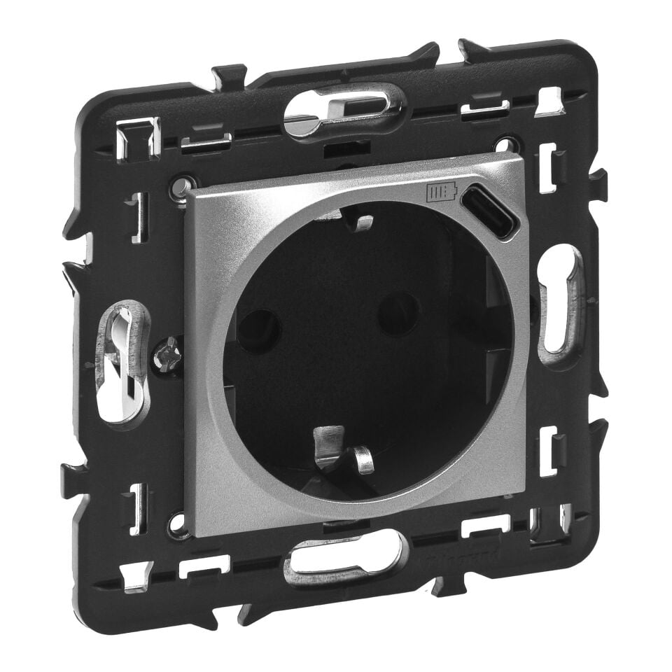 Legrand  Top. Priz + C Tipi USB Şarj Prizi, Otomatik, 16A, 250V~, 1.5A - 7.5W, 2M, Alü. LEG-079371L
